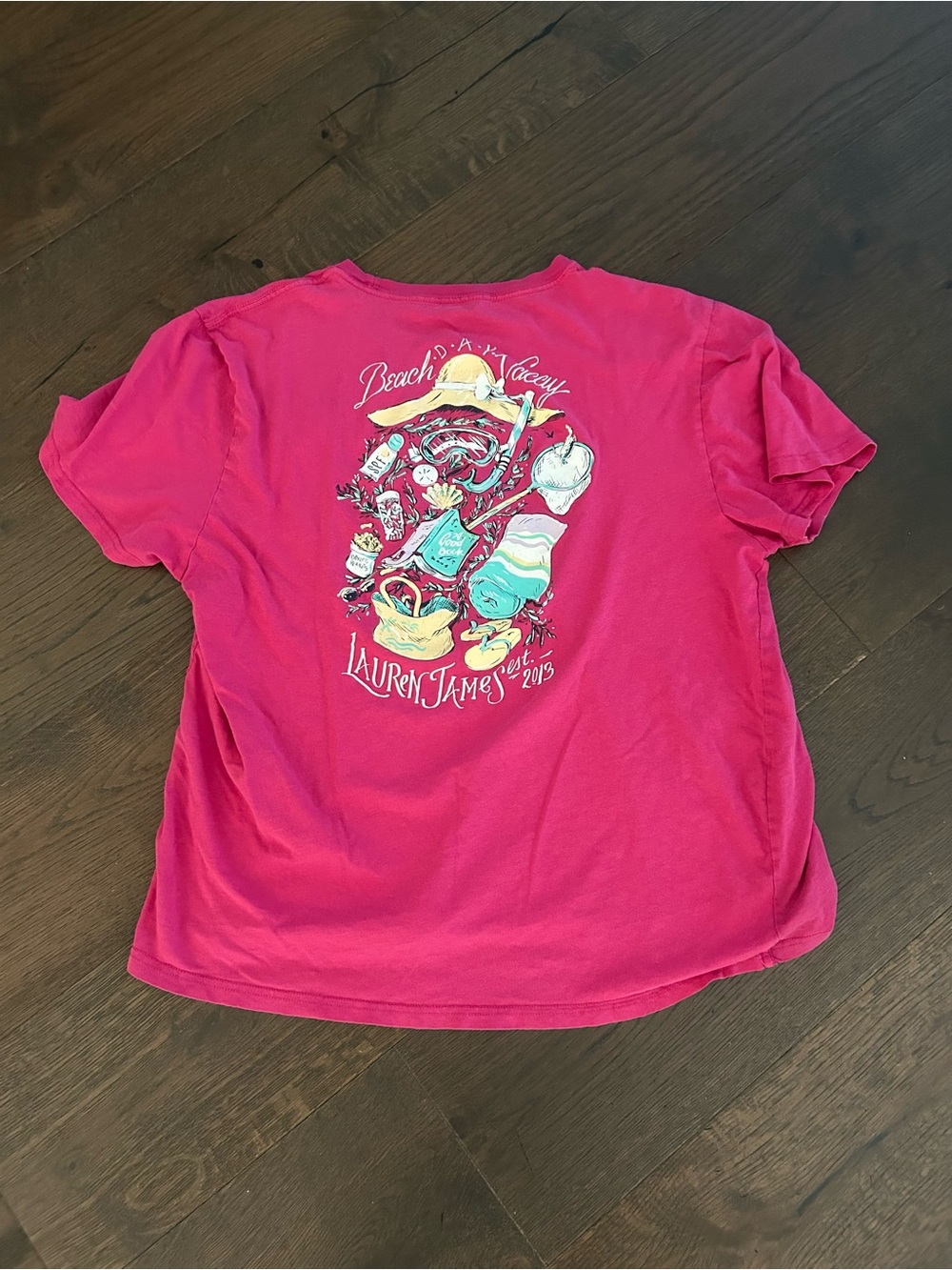 Lauren James Bright Pink Short-Sleeve Graphic Beach Cotton Tee XL